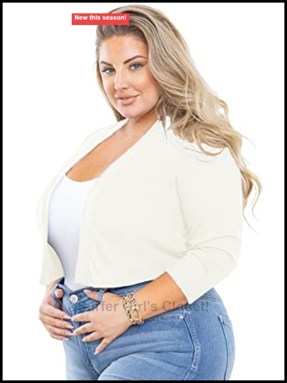 Plus Size 3/4 Sleeve Open Front Knit Cropped Shrug Bolero Cardigan